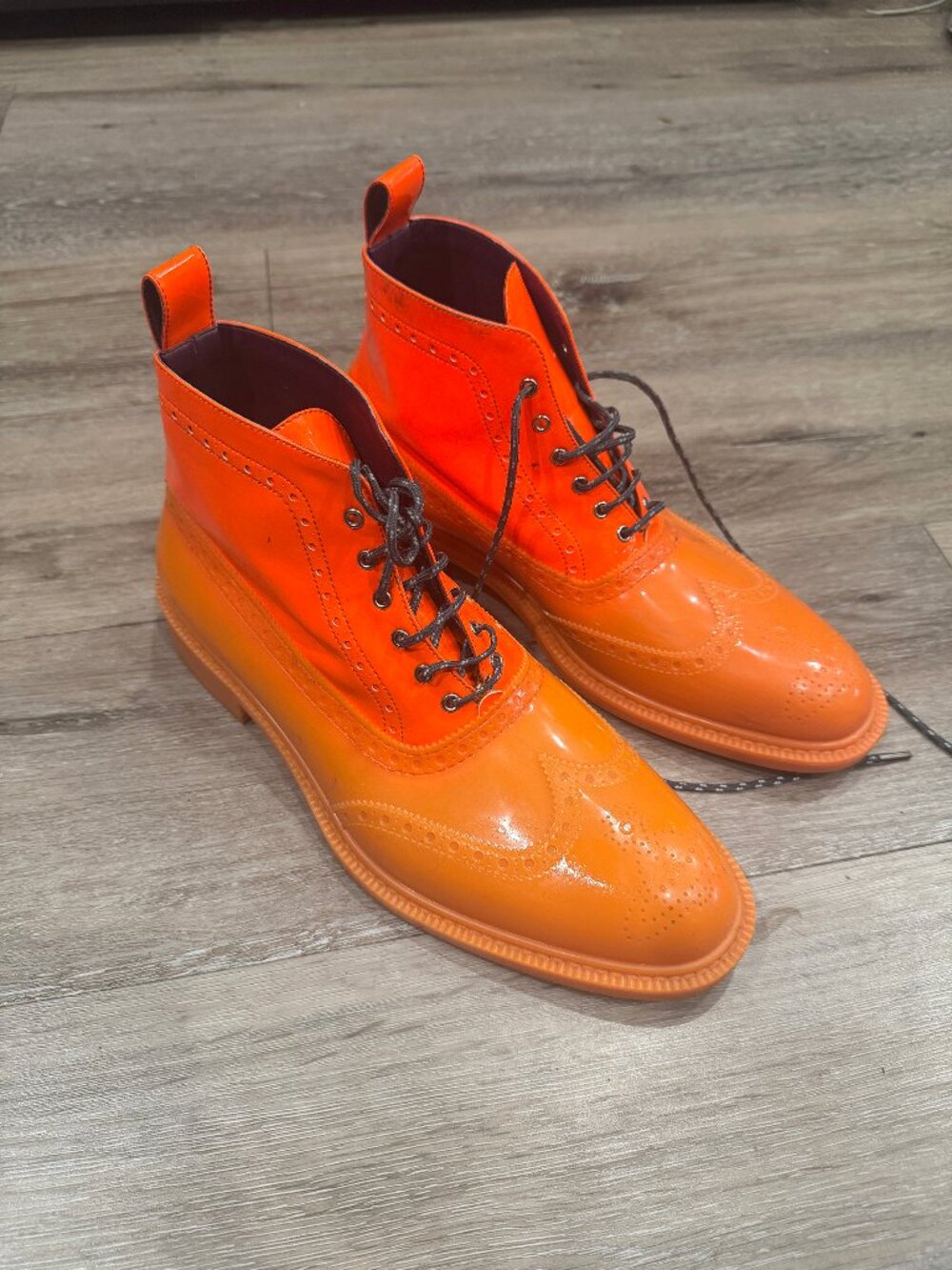 Vivienne Westwood Neon Orange Rain Snow Laced Brouge boots - Size 10